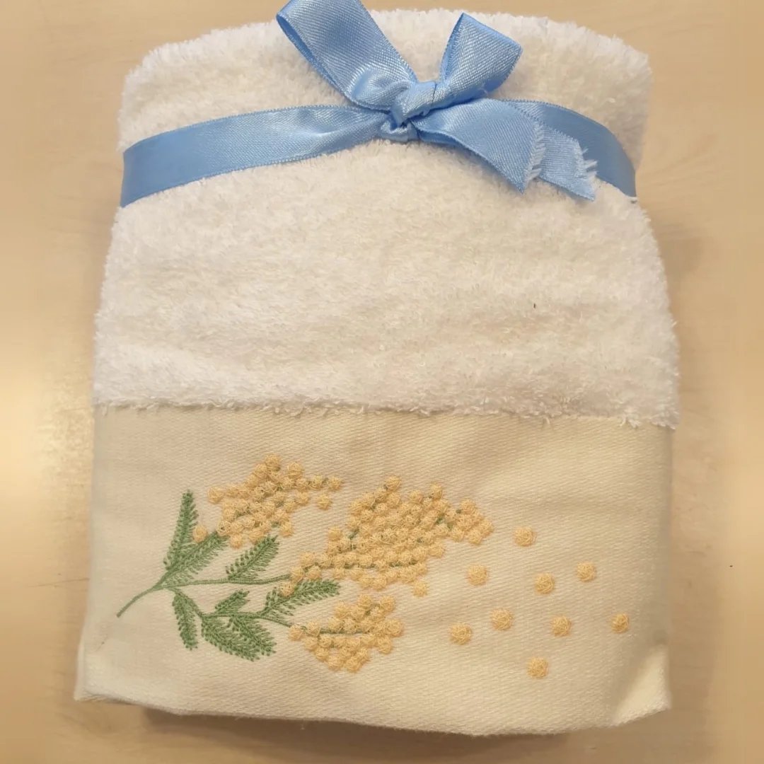 2'li Ekru Çiçek Nakışlı Yüz Havlusu 50x80 cm