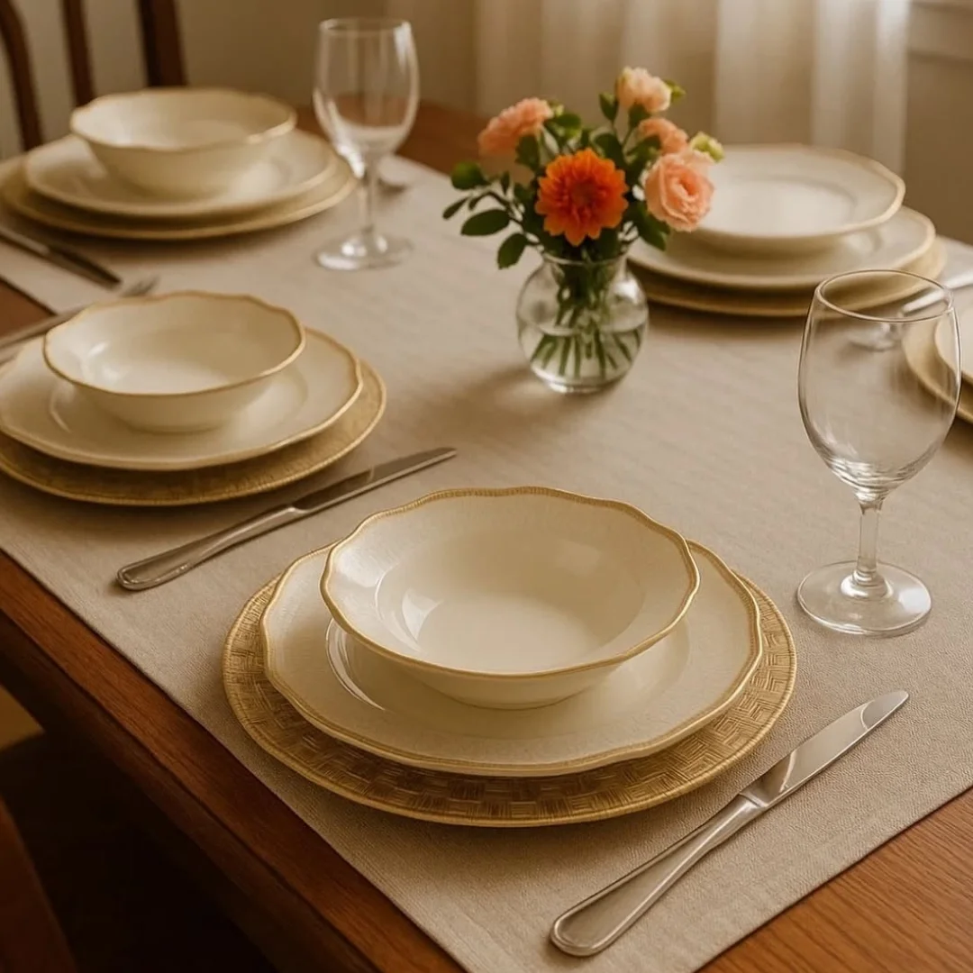 Elizabeth Lüks Altın İşleme Detaylı Porselen 58 Parça 12 Kişilik Yemek Takımı