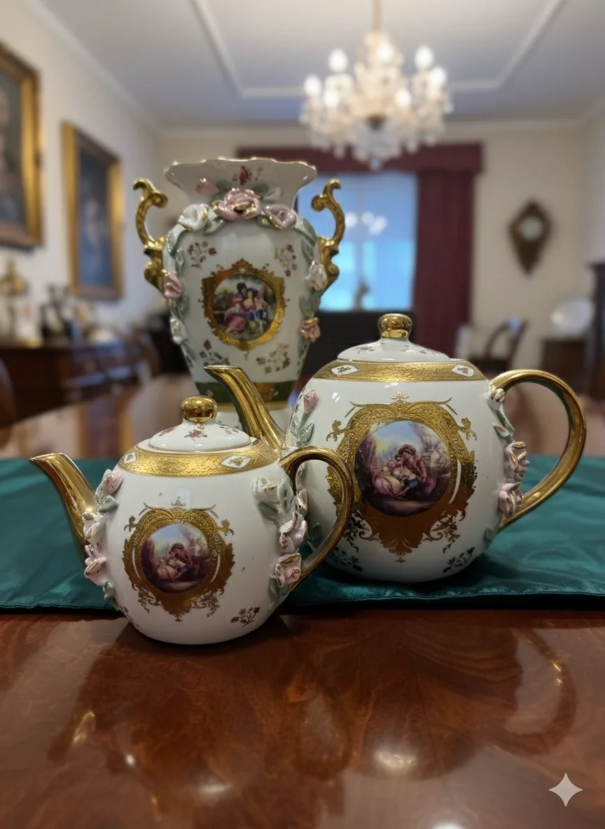 Barok Zarafeti: Altın İşlemeli Üçlü Porselen Seti