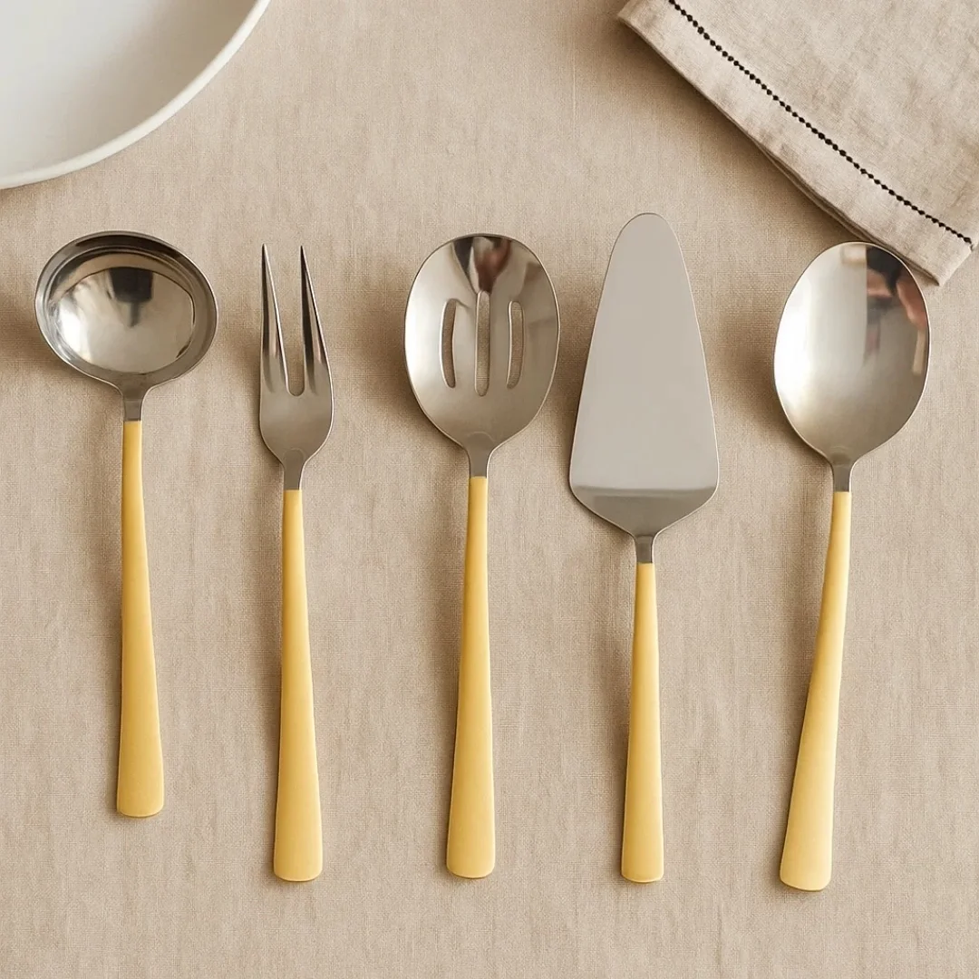 5 Parça Çelik Servis Seti – Gold ve Klasik Parlak Seçenek