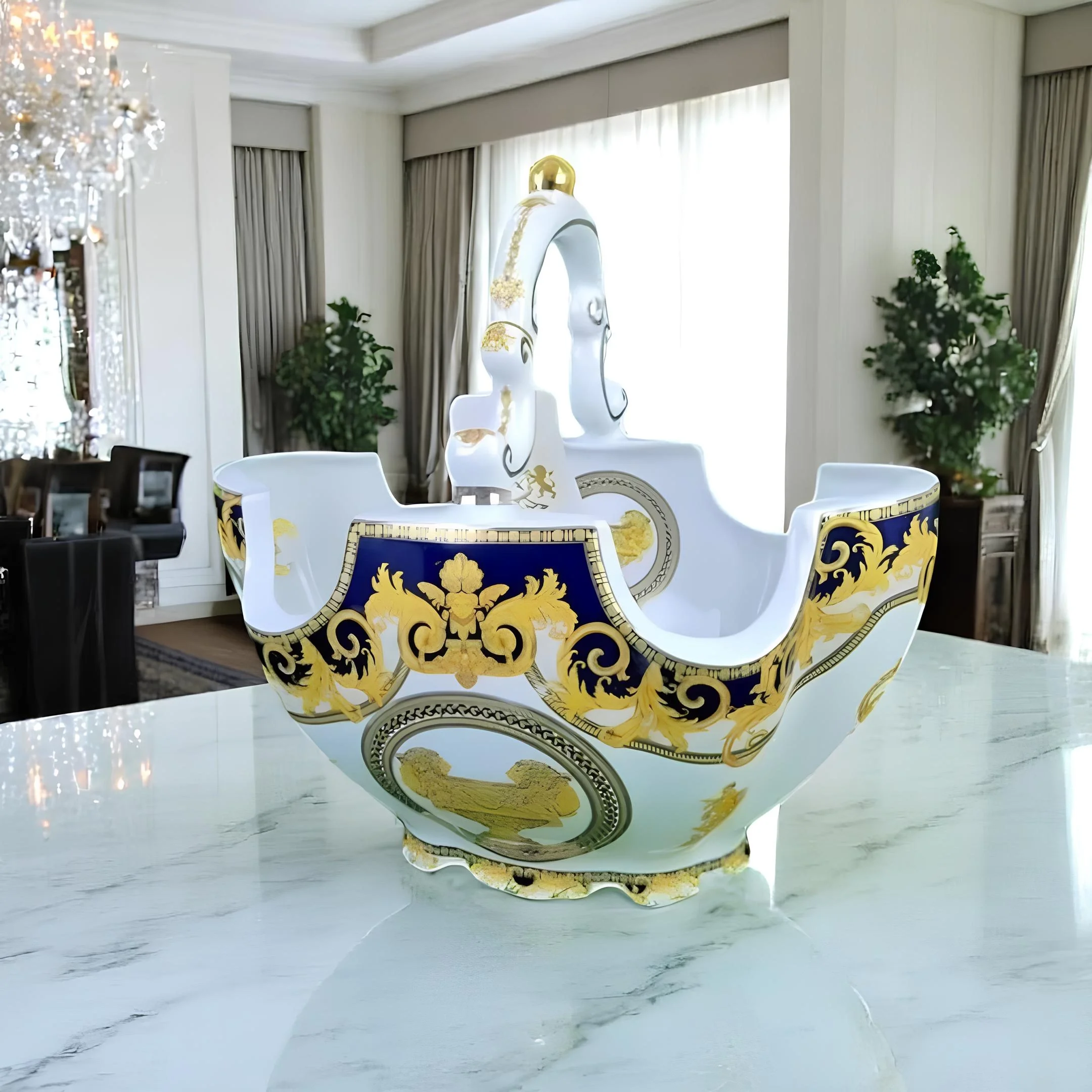 İhtişamlı Barok Stilinde Kulplu Dekoratif Vazo - Sofralarınıza Lüks Bir Dokunuş