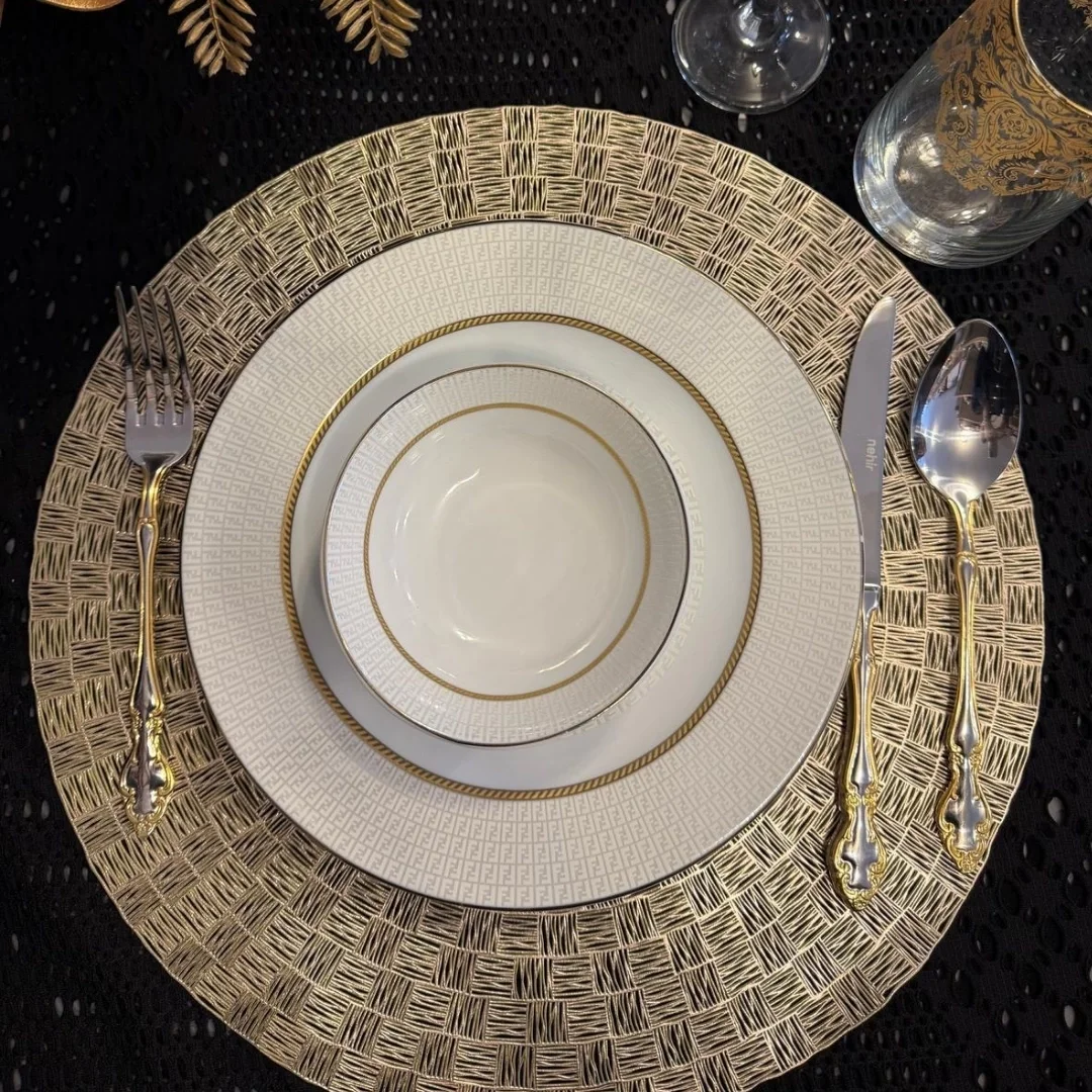 24 Parça 6 Kişilik Lüks Yemek Takımı – Altın Yaldızlı Desenli