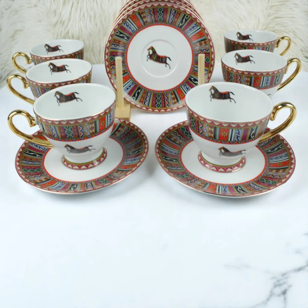 At Desenli Etnik Kahve Fincanı Takımı – 12 Parça / 6 Kişilik