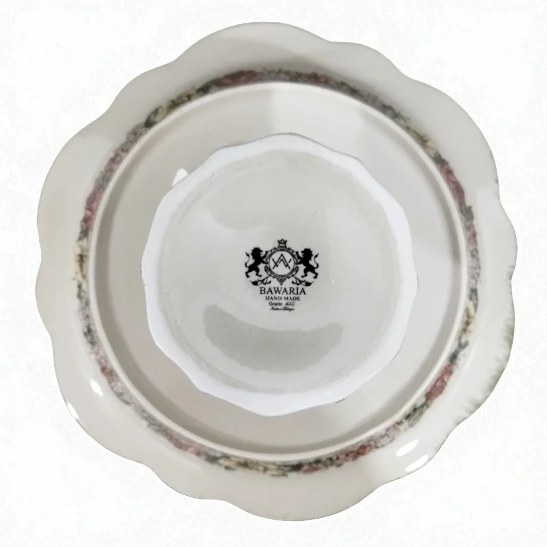 İthal Fine Porcelain Çiçek Desenli Ayaklı Pasta Tabağı (30 cm)