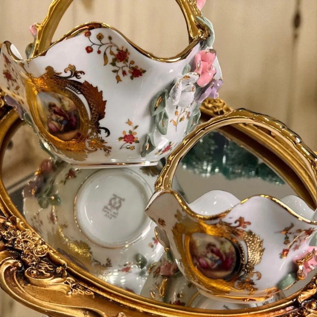 Büyük ve Küçük Porselen Sepet İkili Set