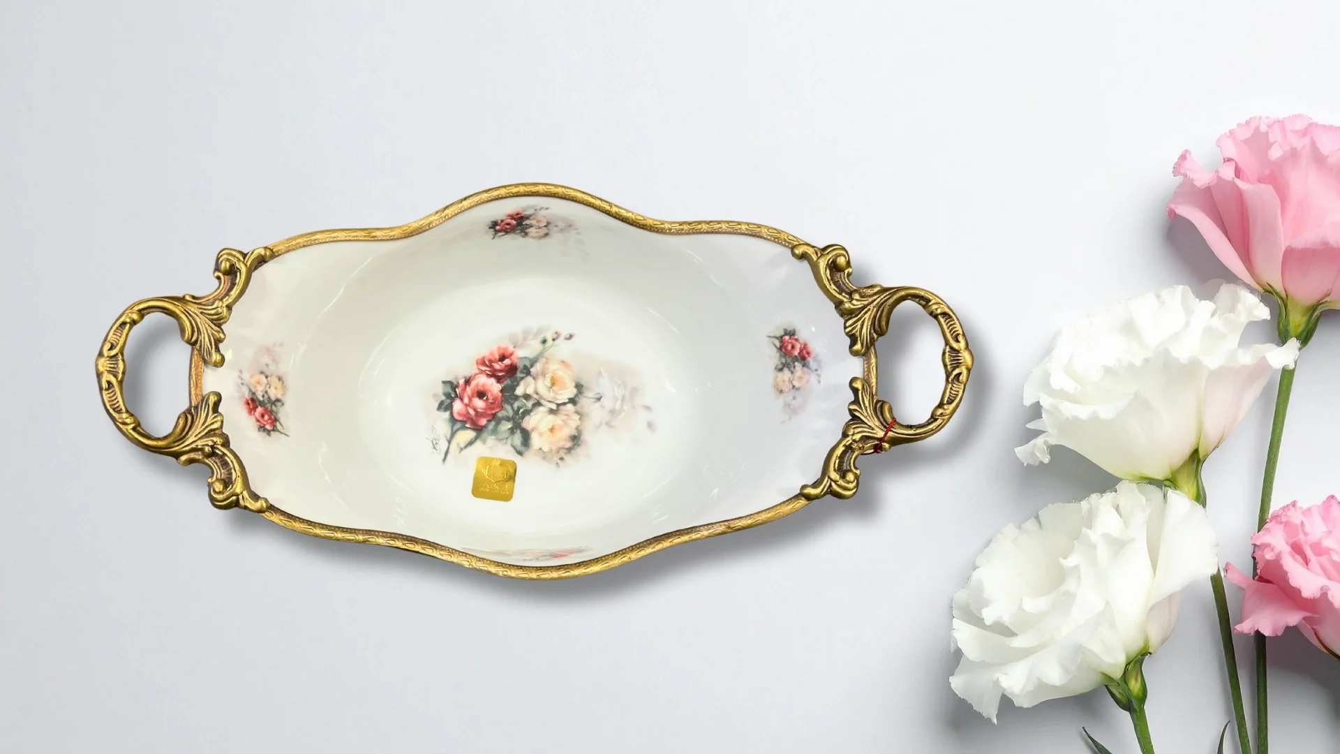 Limoge Çiçek Desenli Altın Detaylı Porselen Sunum Kasesi