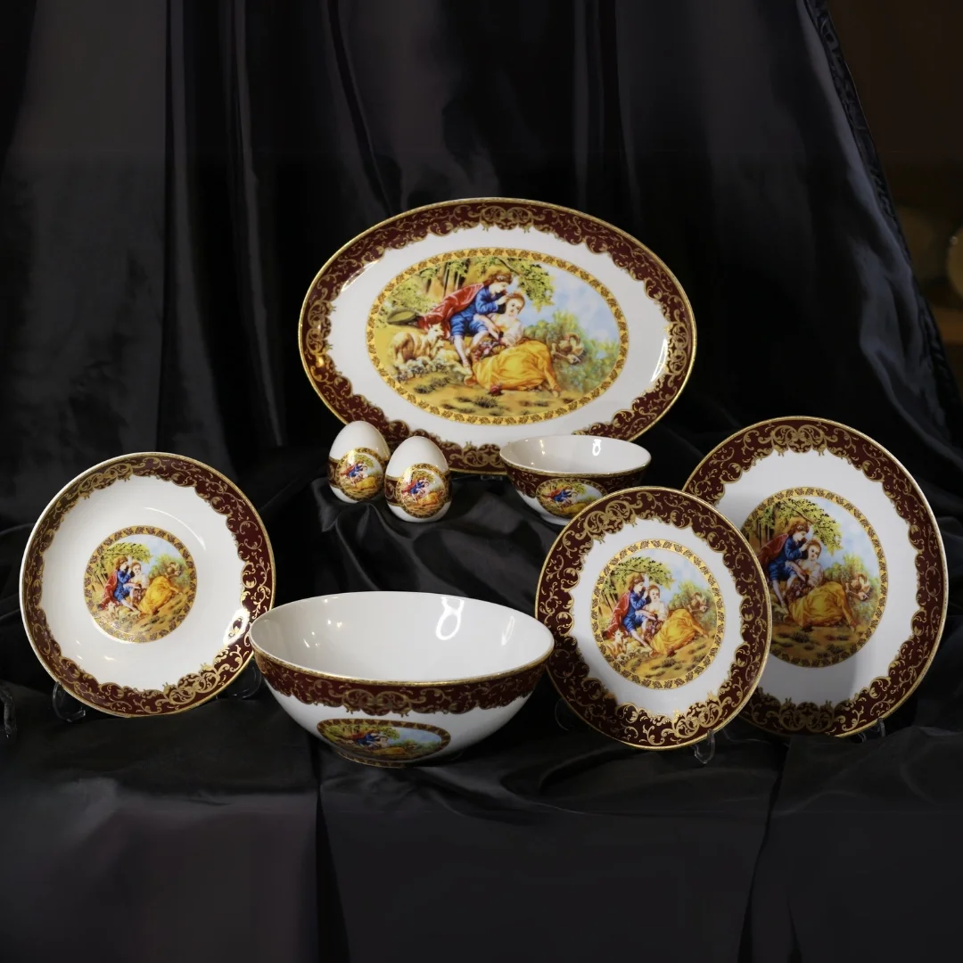 10 Kişilik 44 Parça Rokoko Tarzı Altın Yaldızlı Yemek Takımı