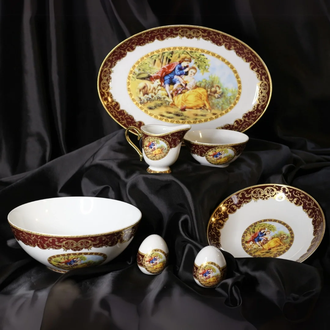 10 Kişilik 44 Parça Rokoko Tarzı Altın Yaldızlı Yemek Takımı