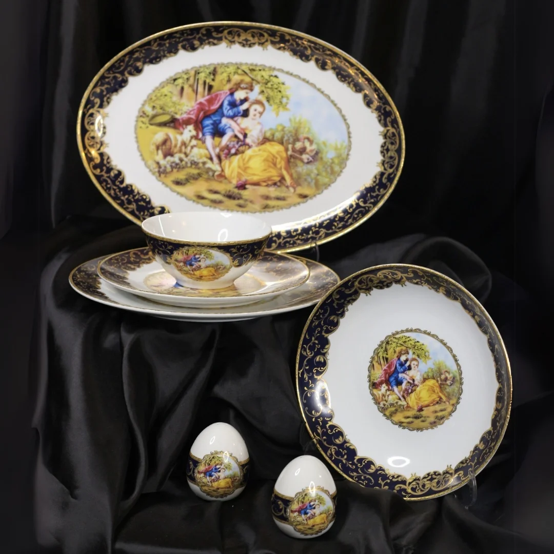 12 Kişilik 52 Parça Rokoko Tarzı Altın Yaldızlı Yemek Takımı