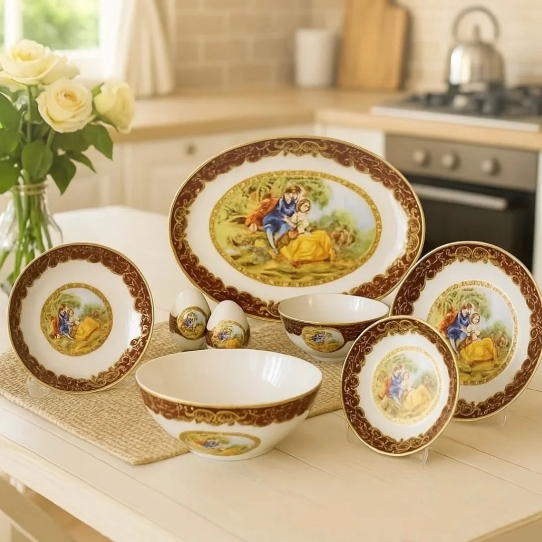 10 Kişilik 44 Parça Rokoko Tarzı Altın Yaldızlı Yemek Takımı