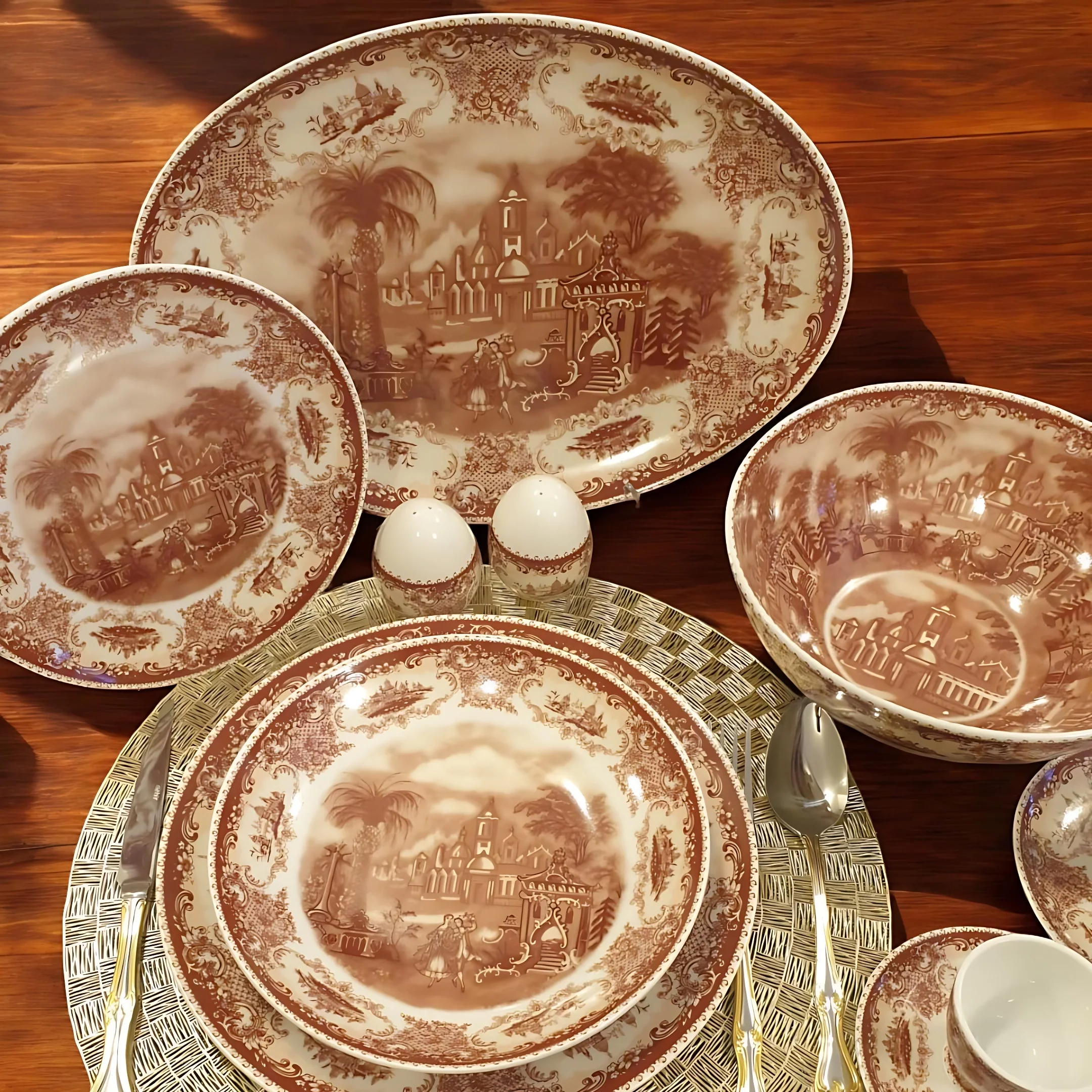 6 Kişilik 28 Parça Vintage Manzara Desenli Yemek Takımı