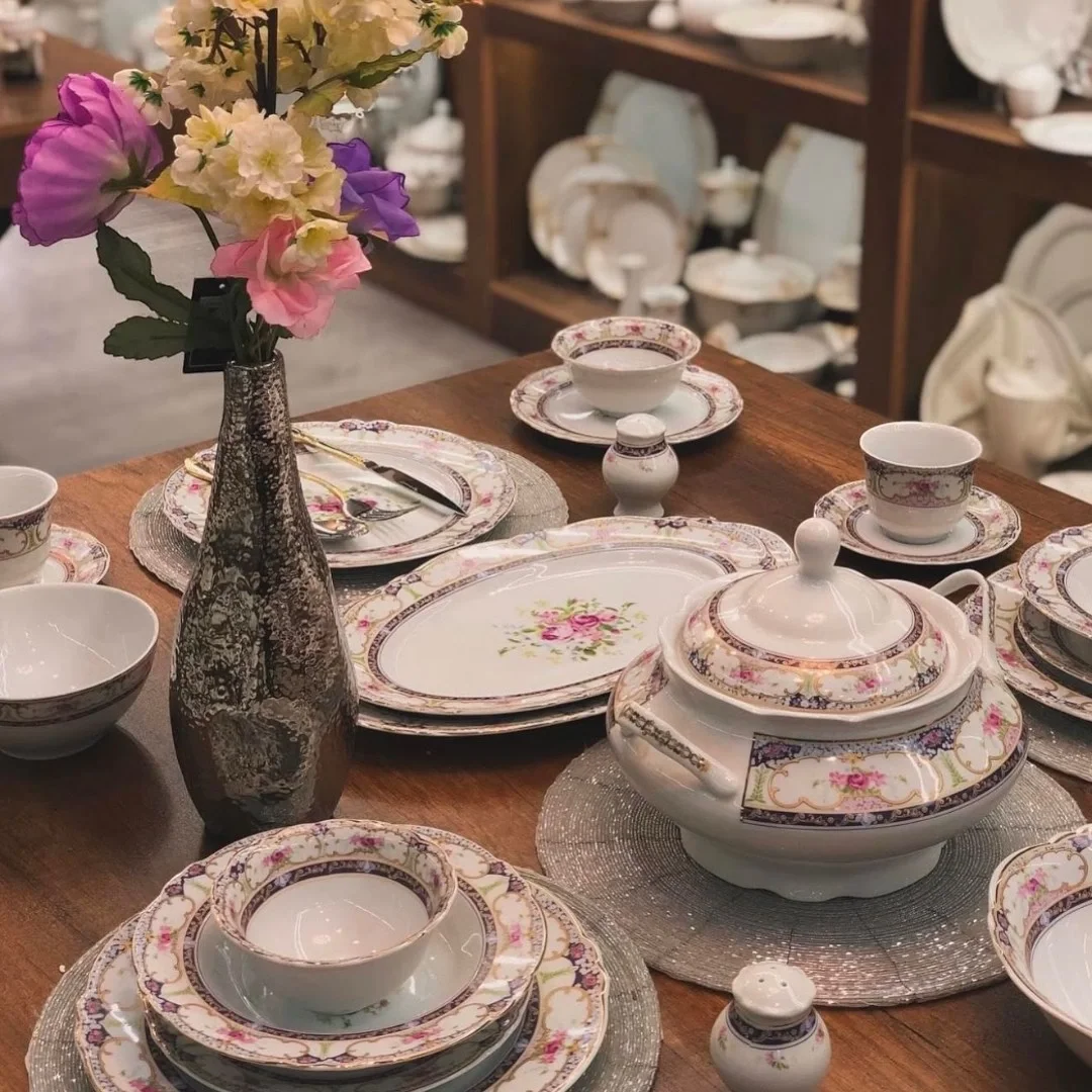 Çiçek Desenli Porselen Yemek Takımı 56 Parça 12 Kişilik
