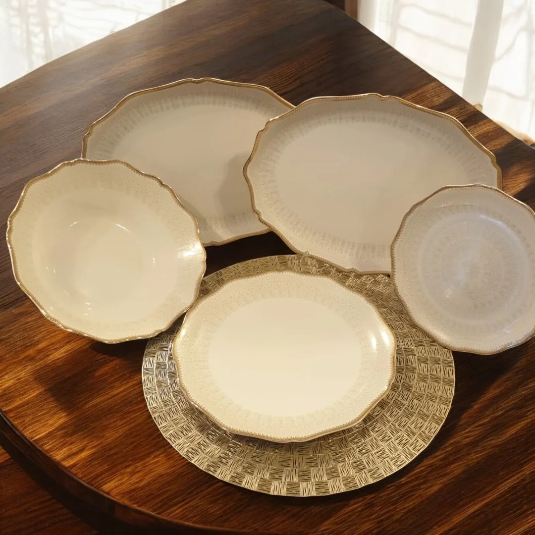 Elizabeth Lüks Altın İşleme Detaylı Porselen 28 Parça 6 Kişilik Yemek Takımı