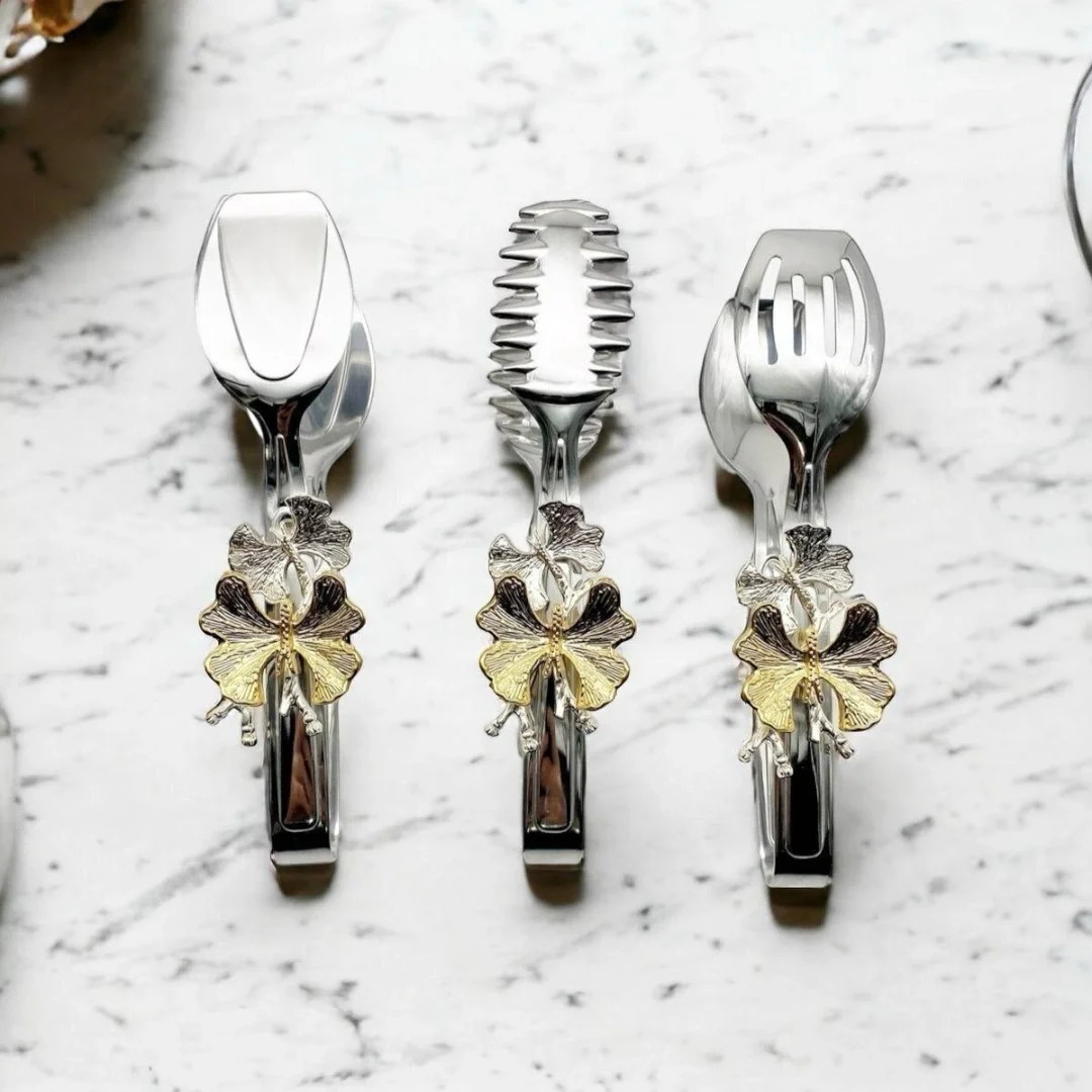 Kelebek Detaylı Gold Servis Maşası Seti