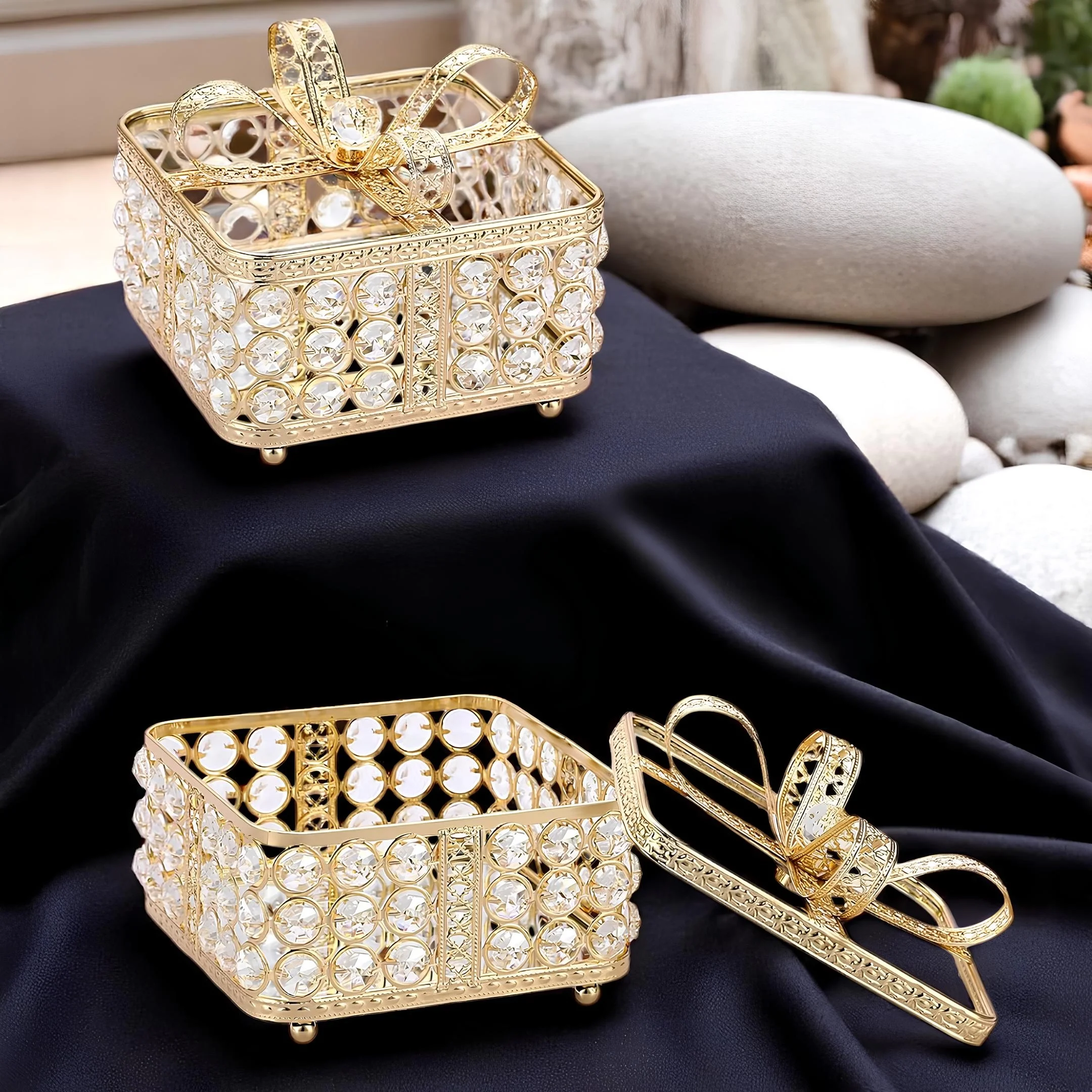 Vintage Işıltılı Kristal Mücevher Kutusu