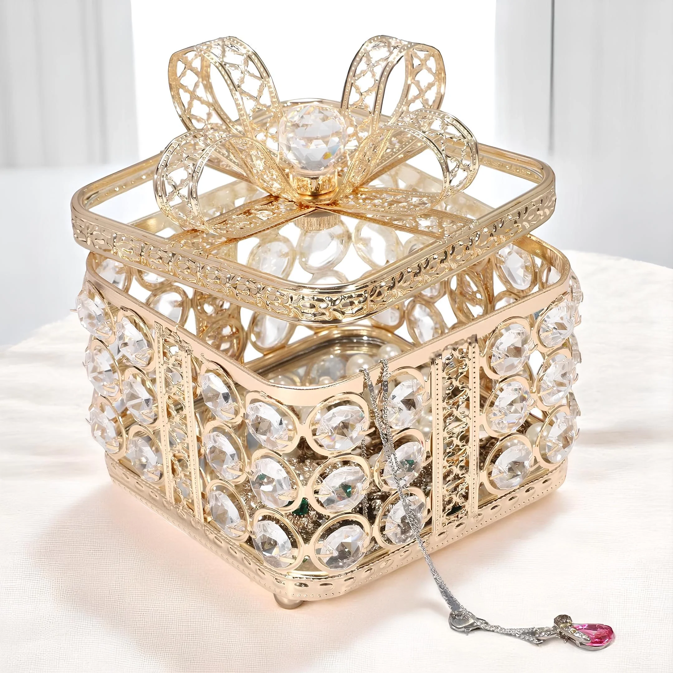 Vintage Işıltılı Kristal Mücevher Kutusu