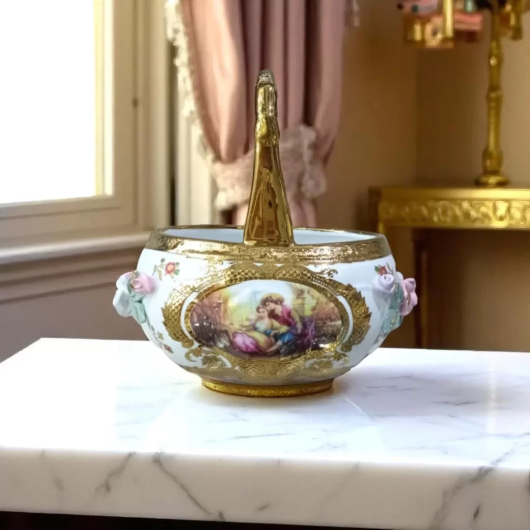 El İşçiliği Altın Yaldızlı Porselen Dekoratif Kase Seti (2'li)