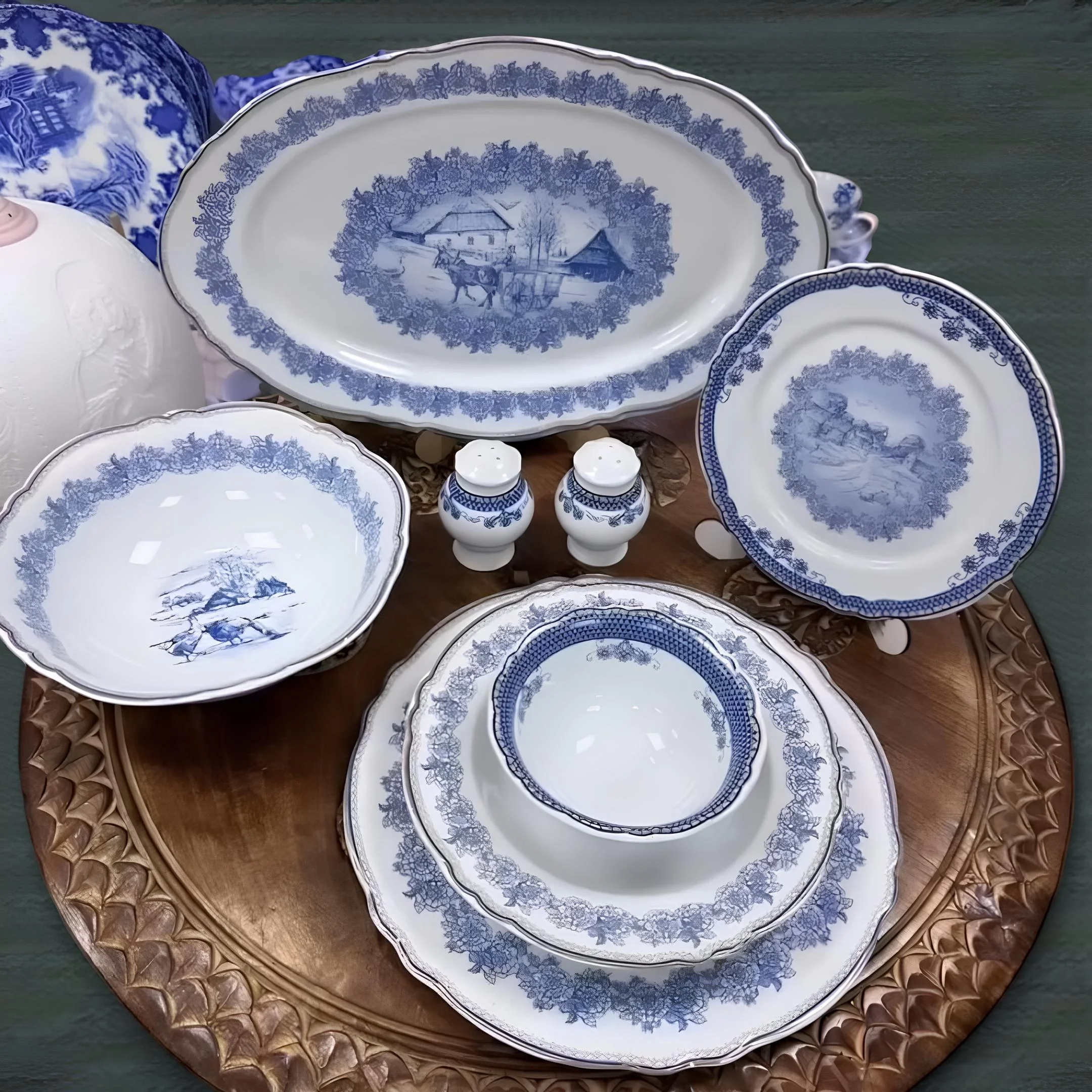 Zarin Iran Porselen Mavi Desenli 28 Parça 6 Kişilik Yemek Takımı