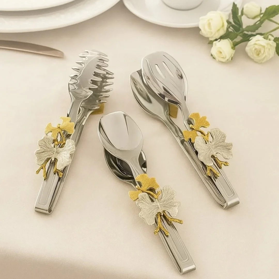 Kelebek Detaylı Gold Servis Maşası Seti