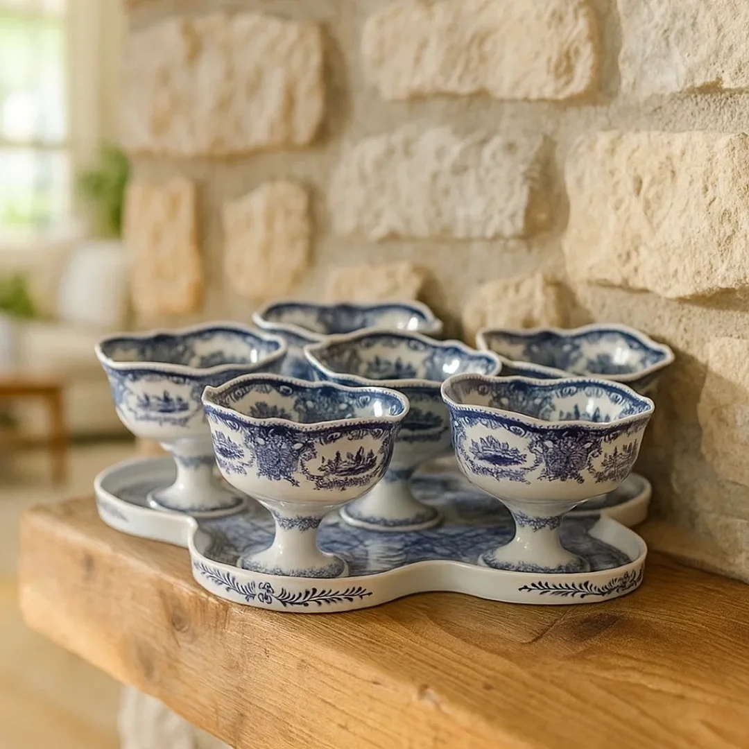 Klasik Desenli 6’lı Dondurmalık ve Tepsi Seti – Şık Sunum Takım