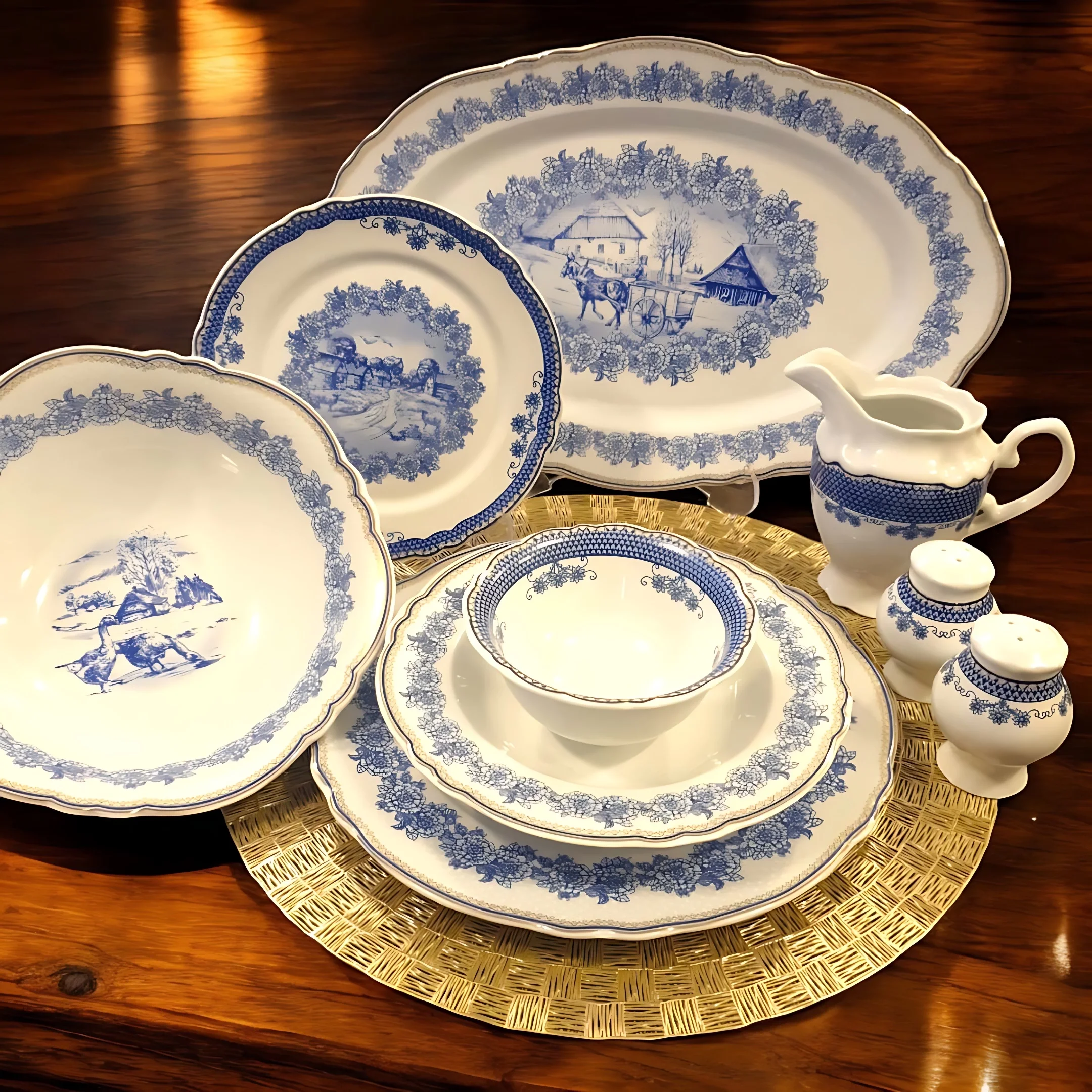 Zarin Iran Porselen Mavi Desenli 28 Parça 6 Kişilik Yemek Takımı